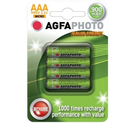 AgfaPhoto nabíjacie NiMH batérie AAA, 900mAh, blister 4ks