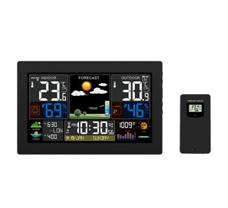 Solight TE81XL meteostanica, XL farebný LCD, teplota, vlhkosť, tlak, RCC, čierna