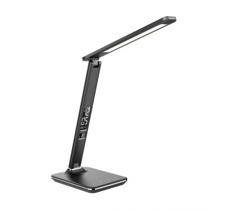 Solight WO45-B LED stolná lampička s displejom, 9W, voľba teploty svetla, koža, čierna