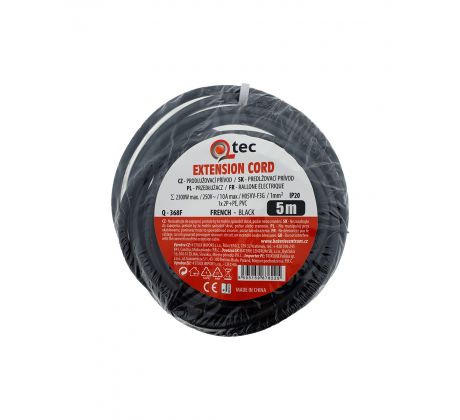 Predlžovací prívod čierny 1 zásuvka, 5m, Q-368F QTEC