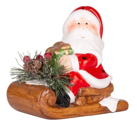 Dekorácia MagicHome Vianoce, Santa na saniach, LED, terakota, 12,6x8,5x11,5 cm