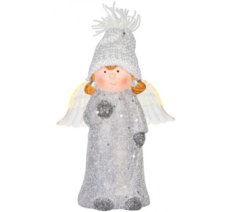 Postavička MagicHome Vianoce, Anjelik s priesvitnými krídlami, LED, terakota, 10,5x6,5x14 cm