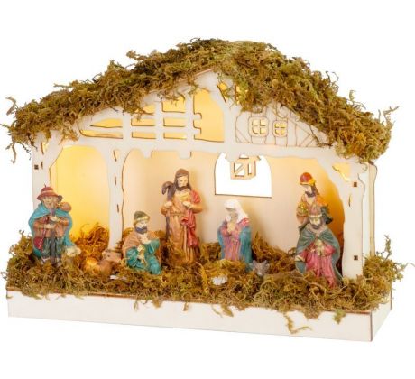 Dekorácia MagicHome Vianoce, betlehem, 5x LED teplá biela, 3xAA, interiér, 26,3x7,3x19,2 cm