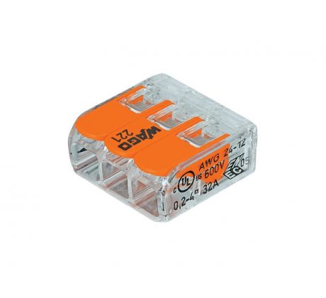 Krabicová spojovacia svorka WAGO - 221-413 - 3x0,2-4mm2 - 32A/450V