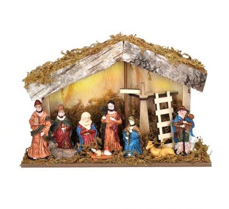 Solight LED drevený betlehem podsvietený, 26x17cm, 6x LED, 2x AA